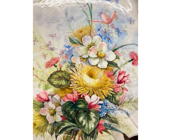 Antique large floral majolica plate, 19th century, Nove Bassano, 60x5cm