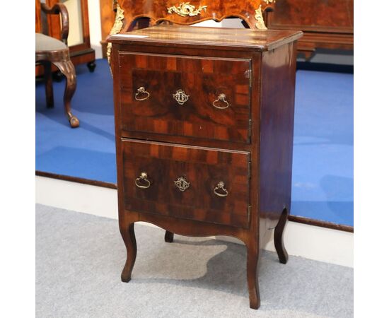 Walnut bedside table, Italian origin, 18th century.