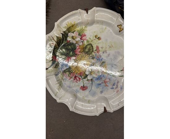 Antique large floral majolica plate, 19th century, Nove Bassano, 60x5cm
