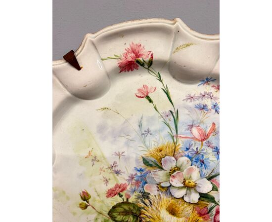 Antique large floral majolica plate, 19th century, Nove Bassano, 60x5cm