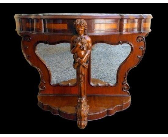 Sicilian elegantly carved mahogany console