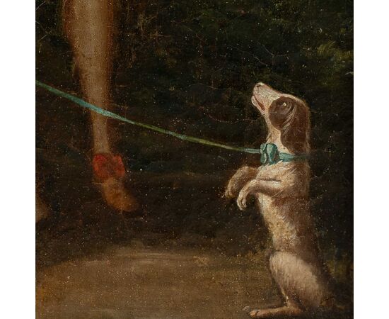 Pittore francese (XVIII sec.) - Suonatore di flauto e cane.