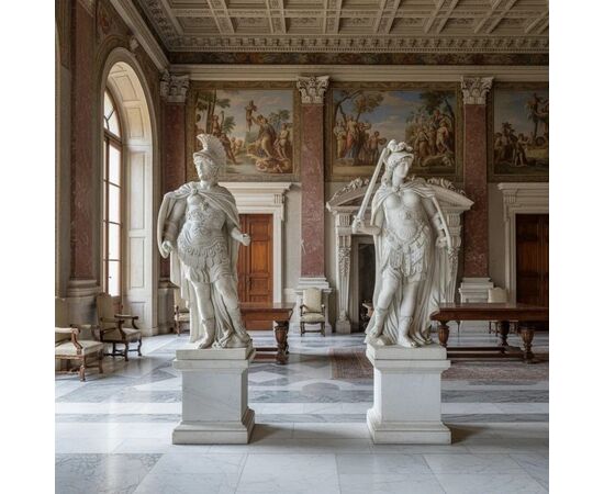 
Grandi Sculture di Antichi Guerrieri in Marmo Bianco