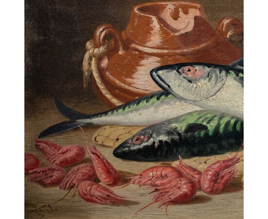 Charles Thomas Bale (British, 1845 - 1925) - Still life of fish and shrimp.