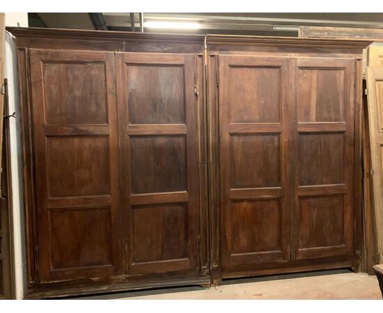 ARM242 - N. 2 walnut wardrobes, from the 1700s, one measures cm L 370 x H 265, the other cm L 195 x H 265