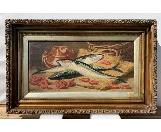 Charles Thomas Bale (British, 1845 - 1925) - Still life of fish and shrimp.