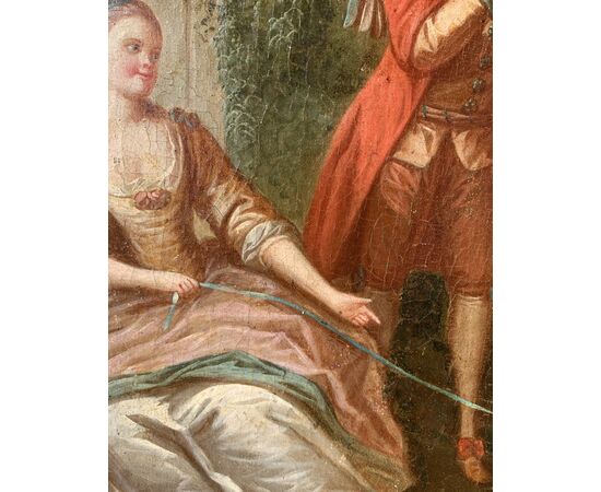 Pittore francese (XVIII sec.) - Suonatore di flauto e cane.