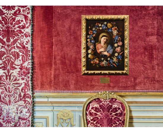 Flowered garland with portrait of the Virgin, attributed to Francesco Trevisani (1656 - 1746) and Niccolò Stanchi (1623 - 1690)