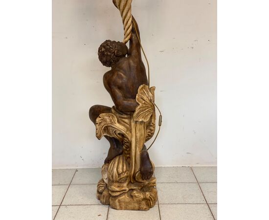 Moro veneziano scultura in legno scolpito  laccato   sei lumi . XIX secolo