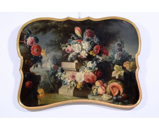 Tre dipinti raffiguranti Nature morte con trionfi di fiori e frutta, Michele Antonio Rapos (Torino, 1733 – 1819)