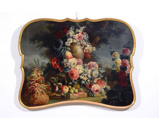 Tre dipinti raffiguranti Nature morte con trionfi di fiori e frutta, Michele Antonio Rapos (Torino, 1733 – 1819)