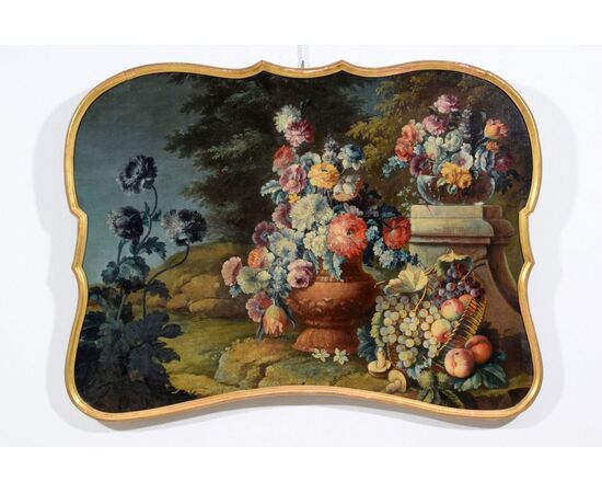 Tre dipinti raffiguranti Nature morte con trionfi di fiori e frutta, Michele Antonio Rapos (Torino, 1733 – 1819)