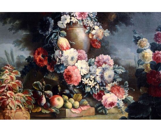 Tre dipinti raffiguranti Nature morte con trionfi di fiori e frutta, Michele Antonio Rapos (Torino, 1733 – 1819)