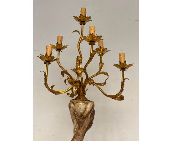 Moro veneziano scultura in legno scolpito  laccato   sei lumi . XIX secolo