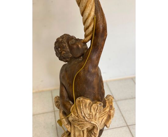 Moro veneziano scultura in legno scolpito  laccato   sei lumi . XIX secolo