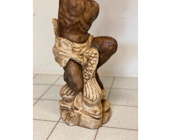 Moro veneziano scultura in legno scolpito  laccato   sei lumi . XIX secolo