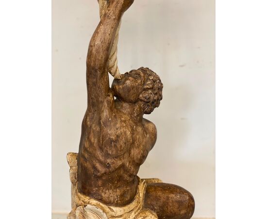 Moro veneziano scultura in legno scolpito  laccato   sei lumi . XIX secolo