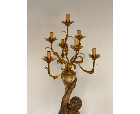 Moro veneziano scultura in legno scolpito  laccato   sei lumi . XIX secolo