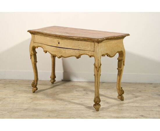 RISERVATA Consolle in legno laccato e dorato, Marche, primi anni del XVIII secolo, Epoca barocca