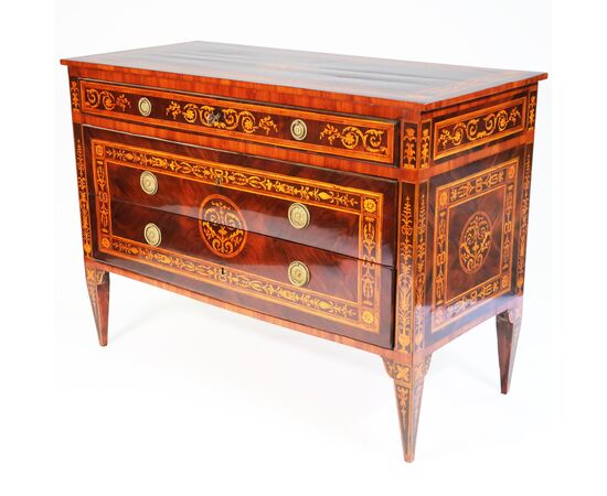 Rosewood veneered chest of drawers with boxwood, rosewood and stained maple inlays, Lombardy, late 18th century