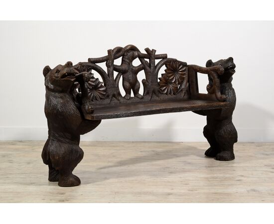 Carved wooden bench with "Black Forest" bears, Brienz, Switzerland, 20th century