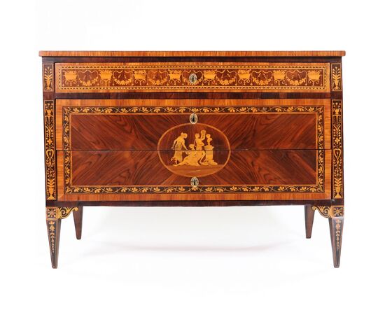 Inlaid and veneered chest of drawers in various woods, Lombardy, late 18th century