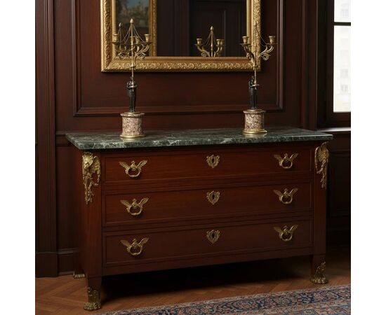 
Coppia di Candelabri Impero in Bronzo Patinato e Dorato