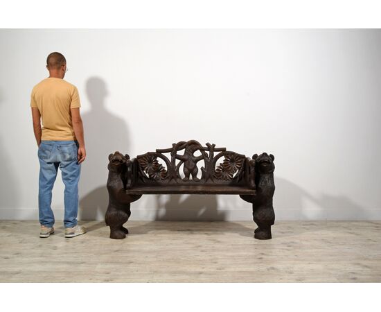 Carved wooden bench with "Black Forest" bears, Brienz, Switzerland, 20th century