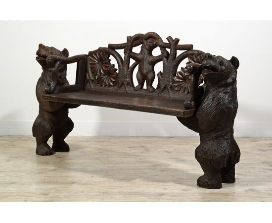 Carved wooden bench with "Black Forest" bears, Brienz, Switzerland, 20th century