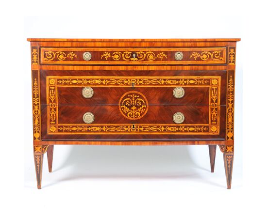 Rosewood veneered chest of drawers with boxwood, rosewood and stained maple inlays, Lombardy, late 18th century