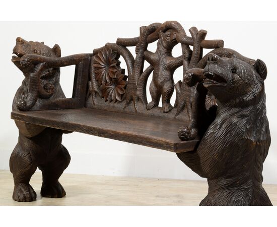 Carved wooden bench with "Black Forest" bears, Brienz, Switzerland, 20th century