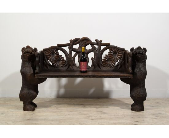 Carved wooden bench with "Black Forest" bears, Brienz, Switzerland, 20th century