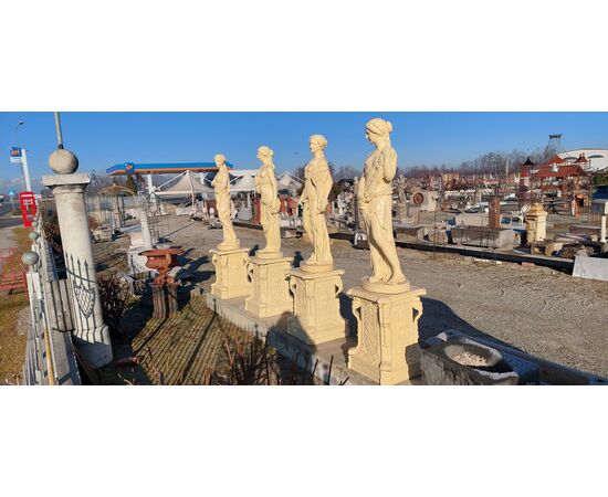 Cast iron Four Seasons statues with pedestal