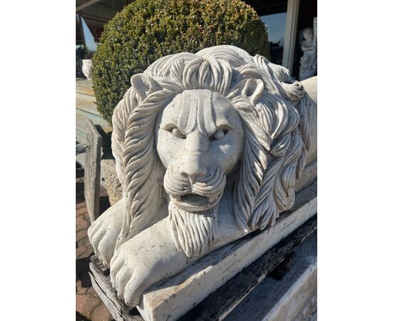 Pair of monumental marble lion statues
