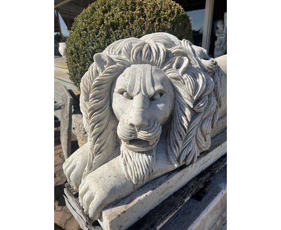 Pair of monumental marble lion statues