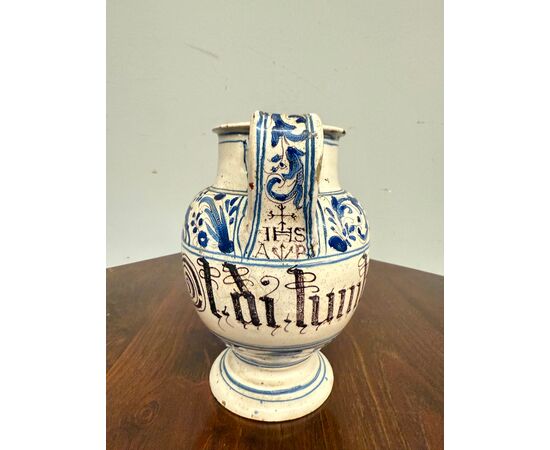 Antico versatoio in maiolica da farmacia XVIII sec Bassano, 22x18cm