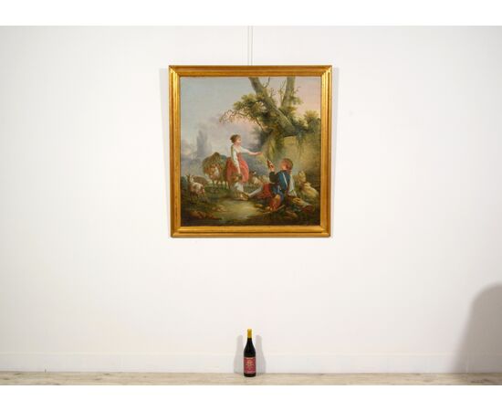 Scena pastorale, pittore francese, ambito di Jean-Baptiste Huet (1745-1811), fine XVIII secolo.