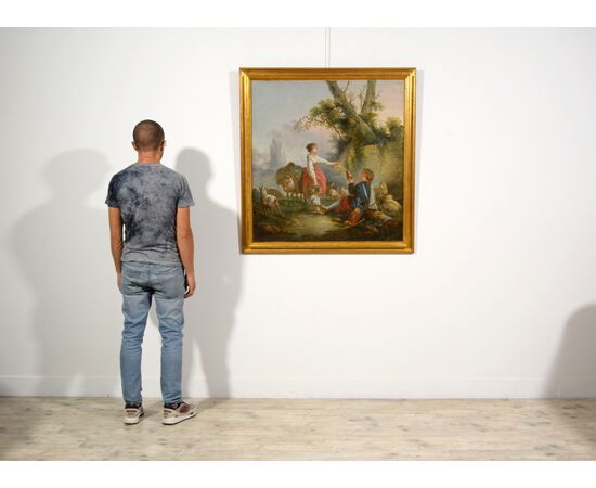 Scena pastorale, pittore francese, ambito di Jean-Baptiste Huet (1745-1811), fine XVIII secolo.