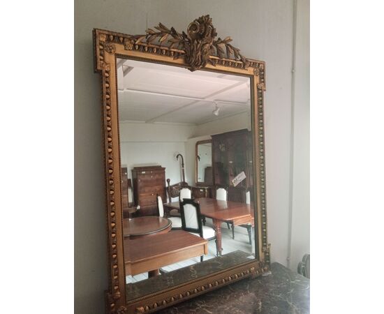 Late 19th century squared rectangular gilded wood mirror