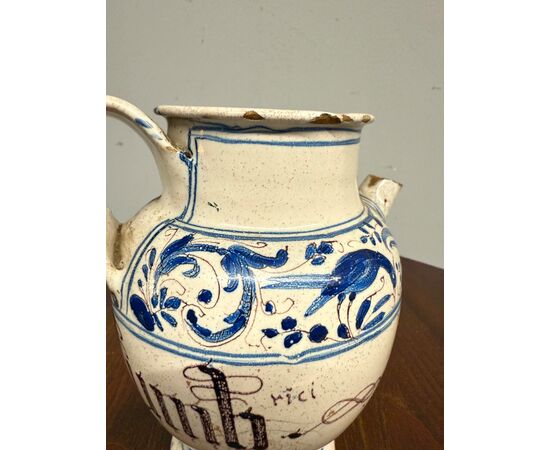 Antico versatoio in maiolica da farmacia XVIII sec Bassano, 22x18cm
