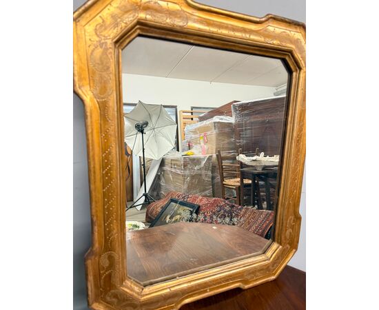 Antique mid-19th century tray mirror, gold leaf with engraved detailing, 63x53cm
