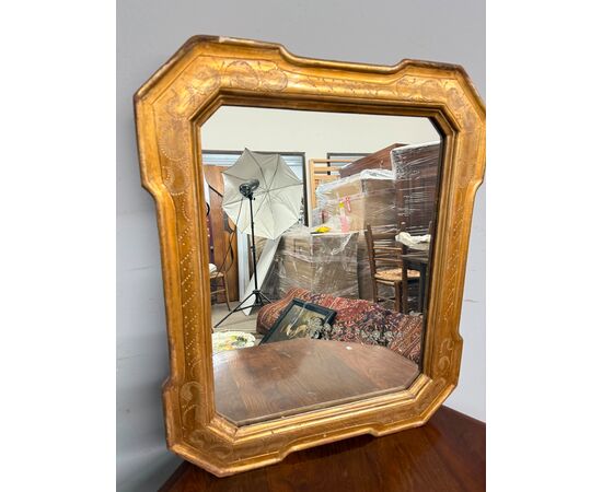 Antique mid-19th century tray mirror, gold leaf with engraved detailing, 63x53cm