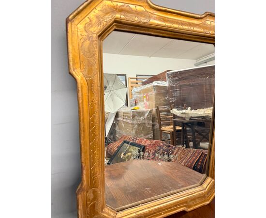 Antique mid-19th century tray mirror, gold leaf with engraved detailing, 63x53cm