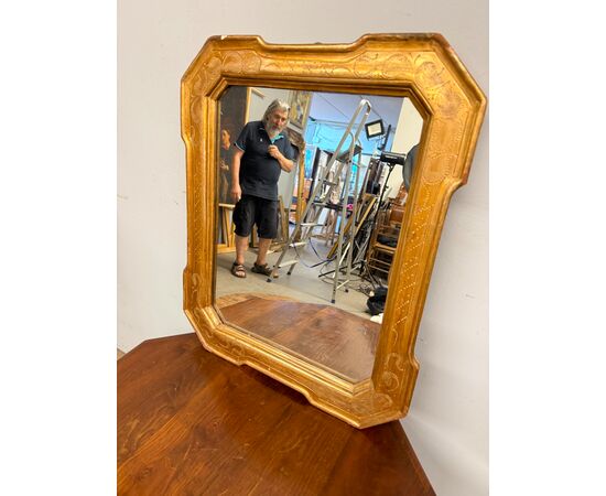 Antique mid-19th century tray mirror, gold leaf with engraved detailing, 63x53cm