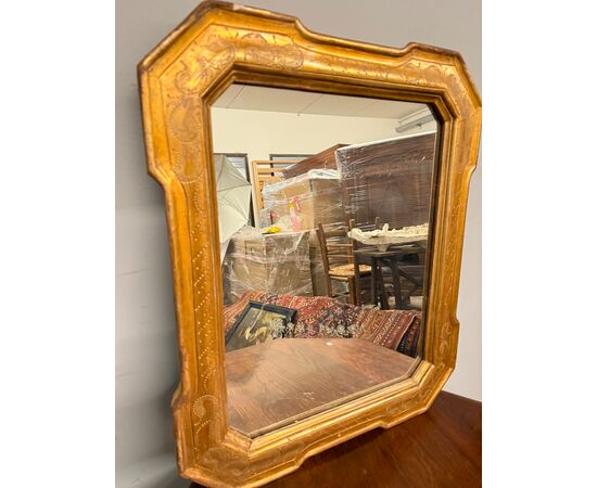 Antique mid-19th century tray mirror, gold leaf with engraved detailing, 63x53cm