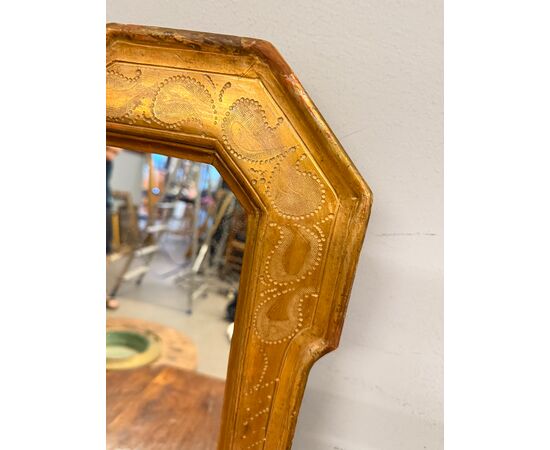 Antique mid-19th century tray mirror, gold leaf with engraved detailing, 63x53cm