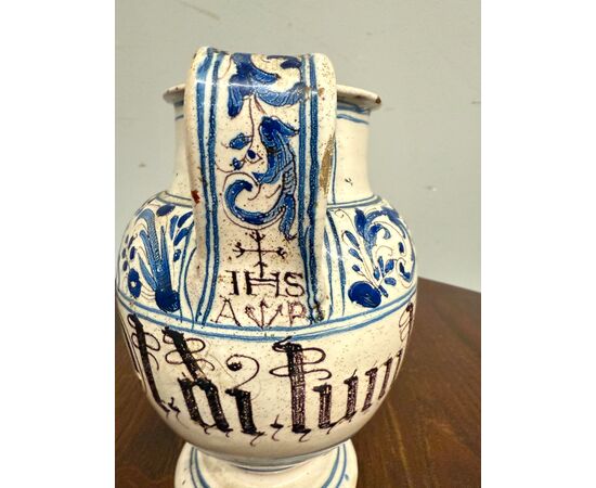Antico versatoio in maiolica da farmacia XVIII sec Bassano, 22x18cm