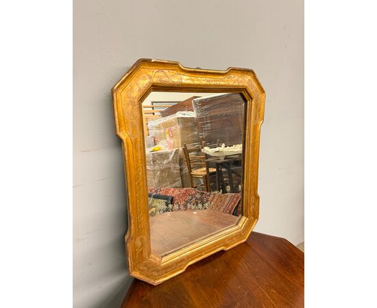 Antique mid-19th century tray mirror, gold leaf with engraved detailing, 63x53cm