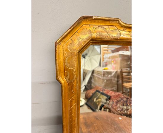 Antique mid-19th century tray mirror, gold leaf with engraved detailing, 63x53cm