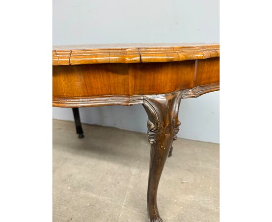 Antique 1940s Baroque style living room/smoking table in walnut and burr walnut, 55x80x50cm